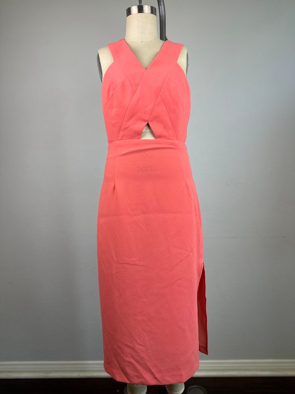 Bcbgeneration Coral Criss Cross Back Midi Dress Cutout Slit Size 0